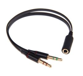 Audio Jack 3,5 mm Y-Splitter M/F, Stereo+Mikrofón, plochý kábel, čierny, vrátane náhlavnej súpravy iPhone/Samsung