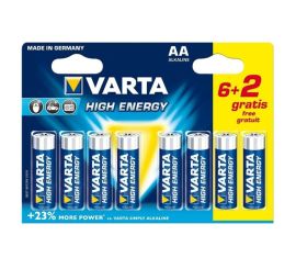 Alkalická batéria VARTA High Energy, AA/LR6, 1,5V, 6+2 Zadarmo!
